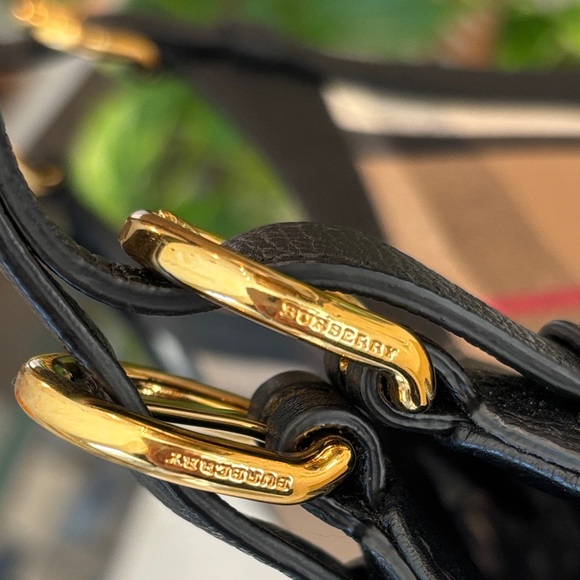 Authentic Burberry House Check Derby Leather Small Canterbury Tote Bag Black - Picture 5 of 16